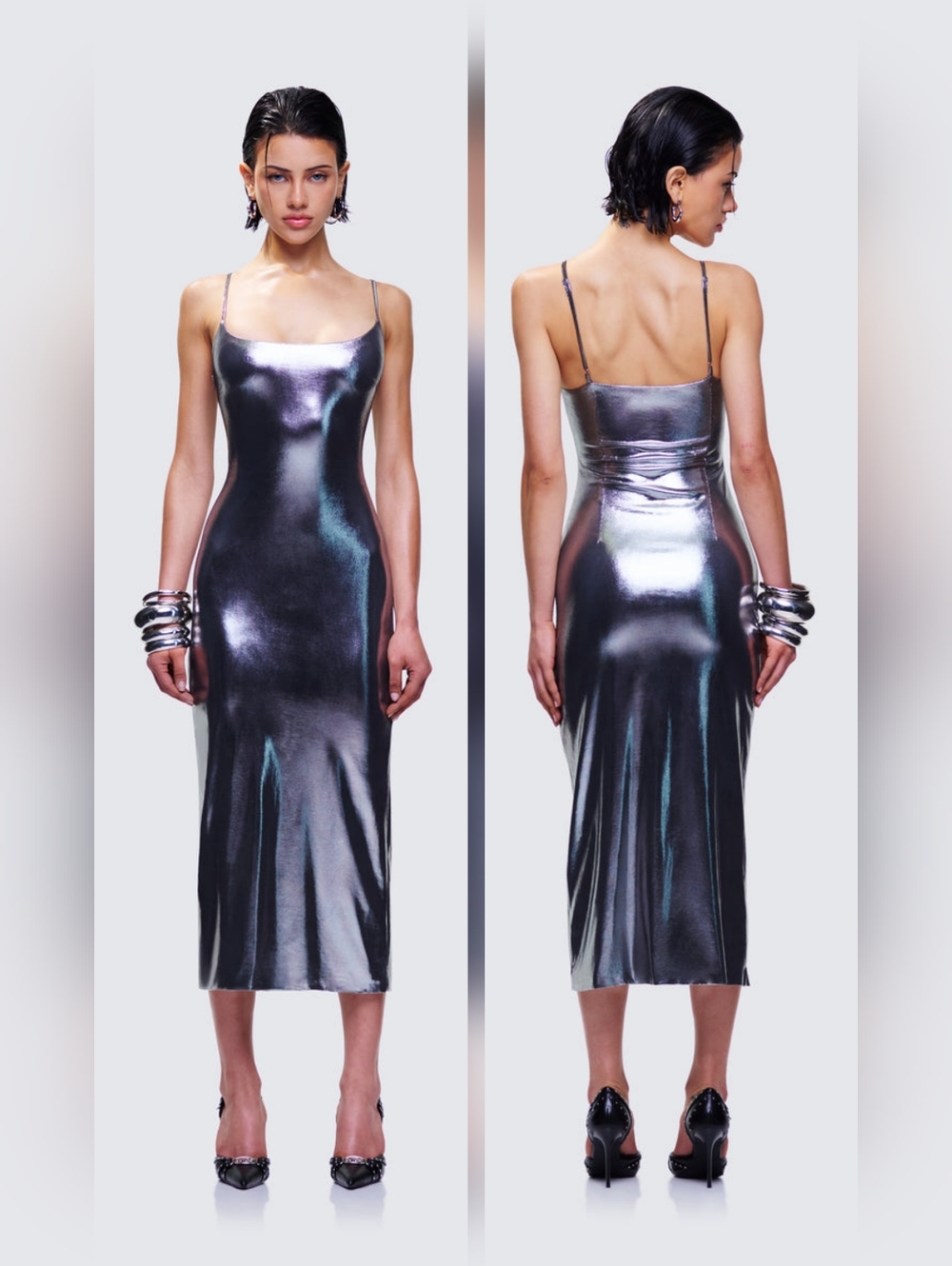 NIB- Finesse Aurra Metallic Gunmetal Midi Dress Sz L